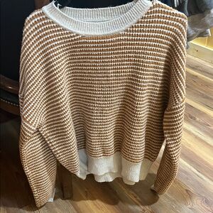 HYFVE Striped Knit Sweater - Tan and Cream